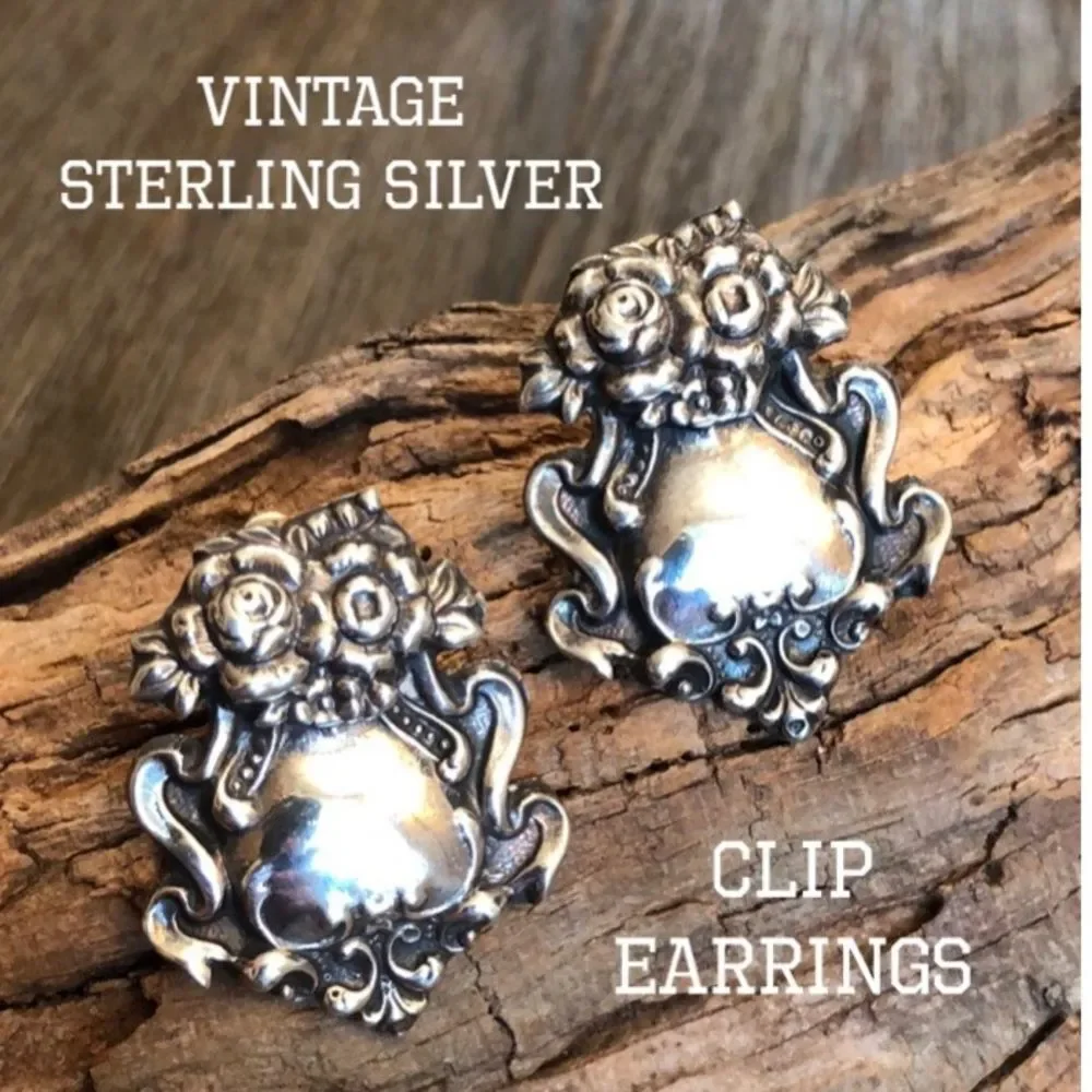 Sterling Silver Repousse Clip Earrings Baroque